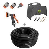 Kit mangueira siliconada 30m para jardim preta com esguicho 6 jatos e engate rapido e suporte tramontina Kit mangueira siliconada 30m para jardim preta com esguicho 6 jatos e engate rapido e suporte tramontina