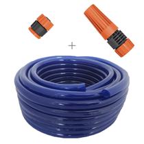Kit mangueira siliconada resistente ao sol 20m flexivel para jardim azul com esguicho e engate rosqueavel tramontina