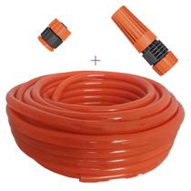 Kit mangueira siliconada resistente ao sol 30m flexivel para jardim laranja com esguicho e engate rosqueavel tramontina