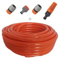 Kit mangueira siliconada resistente ao sol para jardim laranja 50m com esguicho e engate rapido tramontina