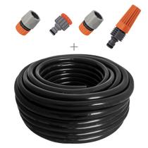 Kit mangueira siliconada resistente ao sol para jardim preta 50m com esguicho e engate rapido tramontina