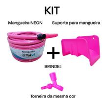 Kit Mangueira Trançada Neon 1/2" X 2,00mm + Suporte + Torneira (Rosa)