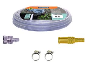 Kit Mangueira Transparente 15 M Esguicho Engate Abraçadeiras
