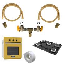 Kit Mangueiras Cobre 2,00m Cooktop Forno Gás Encanado Gn Glp