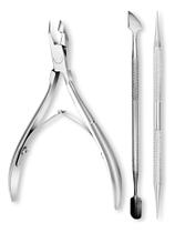 Kit Manicure 3 Peças Aço Inox Alicate de cuticula, Espátula Palito de inox.