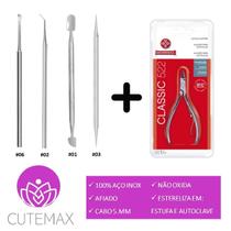 Kit Manicure 5 Peças Alicate Mundial + Palito 2x1 + Desencravador + Espátula + Raspador - CUTEMAX