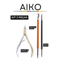 Kit Manicure (Alicate + Espátula dupla + Palito duplo) Inox Cirúrgico Podologia Ótima Qualidade Aiko