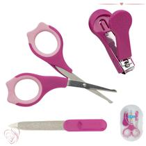 Kit Manicure Bebê Premium Rosa Estojo Cortador Tesoura Lixa