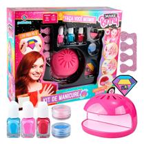 Kit Manicure Com 3 Esmaltes Secador Glitter Lixa Make Brinq