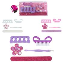 Kit manicure com escova de unha + lixa e acessorios 5 pecas na bolsa - WELLMIX