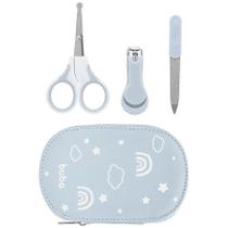 Kit Manicure Com Estojo Infantil Bebê Buba Azul Tesoura Lixa Cortador Menino Baby