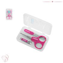 Kit Manicure Cuidado Bebê Estojo Rosa Cortador Tesoura Lixa Higiene Unhas Maternidade Enxoval