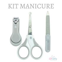Kit Manicure de Bebê 3 Peças Cortador de Unha + Tesourinha + Lixa Cinza