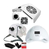 Kit Manicure De Unhas Cabine Sun 5 48w + Lixadeira De Unha Motor Porquinho + Aspirador Sugador Coletor De Po