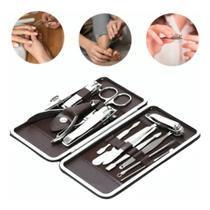 Kit Manicure e Pedicure 12 Peças Aço Inox com Estojo Portátil Unissex