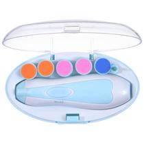 Kit Manicure Elétrico Portátil Para Bebês e Adultos Com Lixas e Estojo Branco e Azul Buba