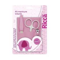 Kit Manicure Infantil Rosa Cortador Tesoura e Lima Ricca