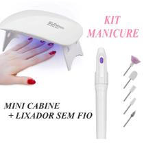 Kit Manicure Iniciante Mini Cabine Led Esmaltação Gel + Lixador Sem Fio Portátil Unhas