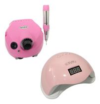 Kit Manicure Motor Porquinho Rosa Ou Branco E Cabine Sun5