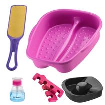 Kit Manicure Pedicure Completo Tigela mão + Bacia Pés + Lixa + Separador E Porta acetona Dompel - Rosa