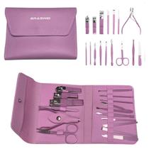 Kit Manicure Pedicure Conjunto Profissional Premium Compacto e Dobrável 16 Peças Resistente à Ferrugem