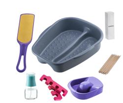 Kit Manicure Pedicure Palito Tigela mão Bacia Pés Lixa Unha Separador de Dedo Porta acetona Dompel - Cinza