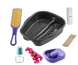 Kit Manicure Pedicure Palito Tigela mão Bacia Pés Lixa Unha Separador de Dedo Porta acetona Dompel - Preto