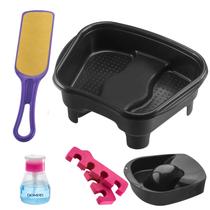 Kit Manicure Pedicure Porta Acetona Tigela Mão Bacia Separador de Dedos Pés Pedestal e Lixa Dompel - Preto