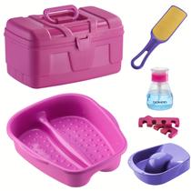 Kit Manicure Pedicure Profissional Maleta Tigela mão Bacia Pés Lixa Separador Porta acetona Dompel - Rosa