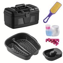 Kit Manicure Pedicure Profissional Maleta Tigela mão Bacia Pés Lixa Separador Porta acetona e algodão Dompel - Preto Kit Manicure Pedicure Profissional Maleta Tigela mão Bacia Pés Lixa Separador Porta acetona e algodão Dompel - Preto