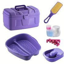 Kit Manicure Pedicure Profissional Maleta Tigela mão Bacia Pés Lixa Separador Porta acetona e algodão Dompel - Roxo