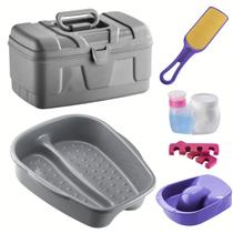 Kit Manicure Pedicure Profissional Maleta Tigela mão Bacia Pés Lixa Separador Porta acetona e algodão Dompel