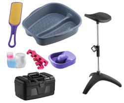 Kit Manicure Pedicure Tripé Maleta Tigela mão Bacia Pés Lixa Separador Porta acetona algodão Dompel - Cinza