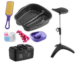 Kit Manicure Pedicure Tripé Maleta Tigela mão Bacia Pés Lixa Separador Porta acetona algodão Dompel - Preto