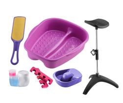 Kit Manicure Pedicure Tripé + Tigela mão + Bacia Pés + Lixa + Separador Porta acetona algodão Dompel - Rosa