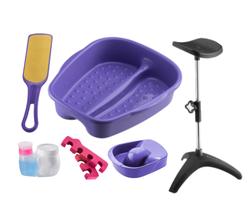 Kit Manicure Pedicure Tripé + Tigela mão + Bacia Pés + Lixa + Separador Porta acetona algodão Dompel - Roxo