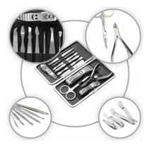 Kit Manicure Portátil 12 Peças Aço Inoxidável Estojo Alicate Cortador De Unha Profissional