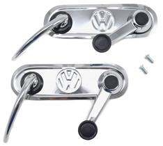 Kit Manivelas e Maçanetas Portas Espelhos Inox Modelo 2 Reto com Logo Fusca 1970 A 1977