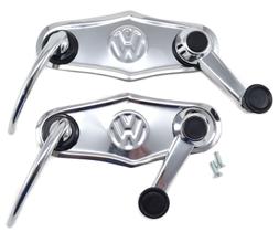 Kit Manivelas e Maçanetas Portas Espelhos Inox Modelo 4 Pontudo com Logo Fusca 1970 A 1977