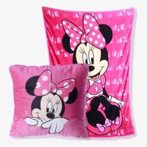 Kit Manta + Almofada Minnie Mouse Personagem Disney Rosa Zonacriativa