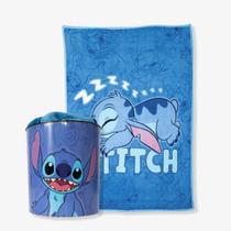 Kit Manta+Balde de Pipoca Stitch Personagem Azul Disney ZonaCriativa