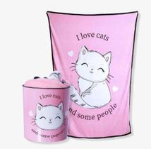 Kit Manta + Balde I Love Cats Zona Criativa - LC Kit Manta + Balde I Love Cats Zona Criativa - LC