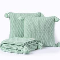 Kit Manta Casal Sala Sofa 180X60 + 2 Capas 50X30 Menta