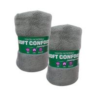 Kit Manta Cobertor Soft Casal Microfibra Cinza Veludo Flece - AGF TEXTIL