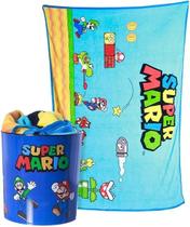 Kit Manta Com Balde Pipoca Super Mario