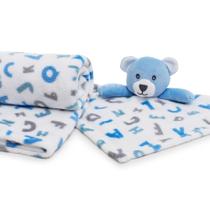 Kit manta com naninha infantil bebê azul urso - loani