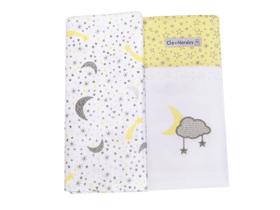 Kit Manta Cueiro Bordado Estrela Neutro 80x80 C/2 Algodão