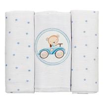 Kit Manta Cueiro Flanelado Com 03 Unidades 50x80cm Overlock Acabamento - Incomfral Bublim Baby