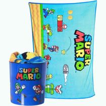 Kit Manta de Cama C/ Balde Super Mario Zona Criativa