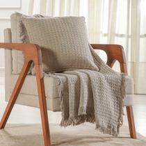 Kit Manta E Almofada Decorativa Para Sofá Waffle 100% Algodão 120x150cm Cashmere